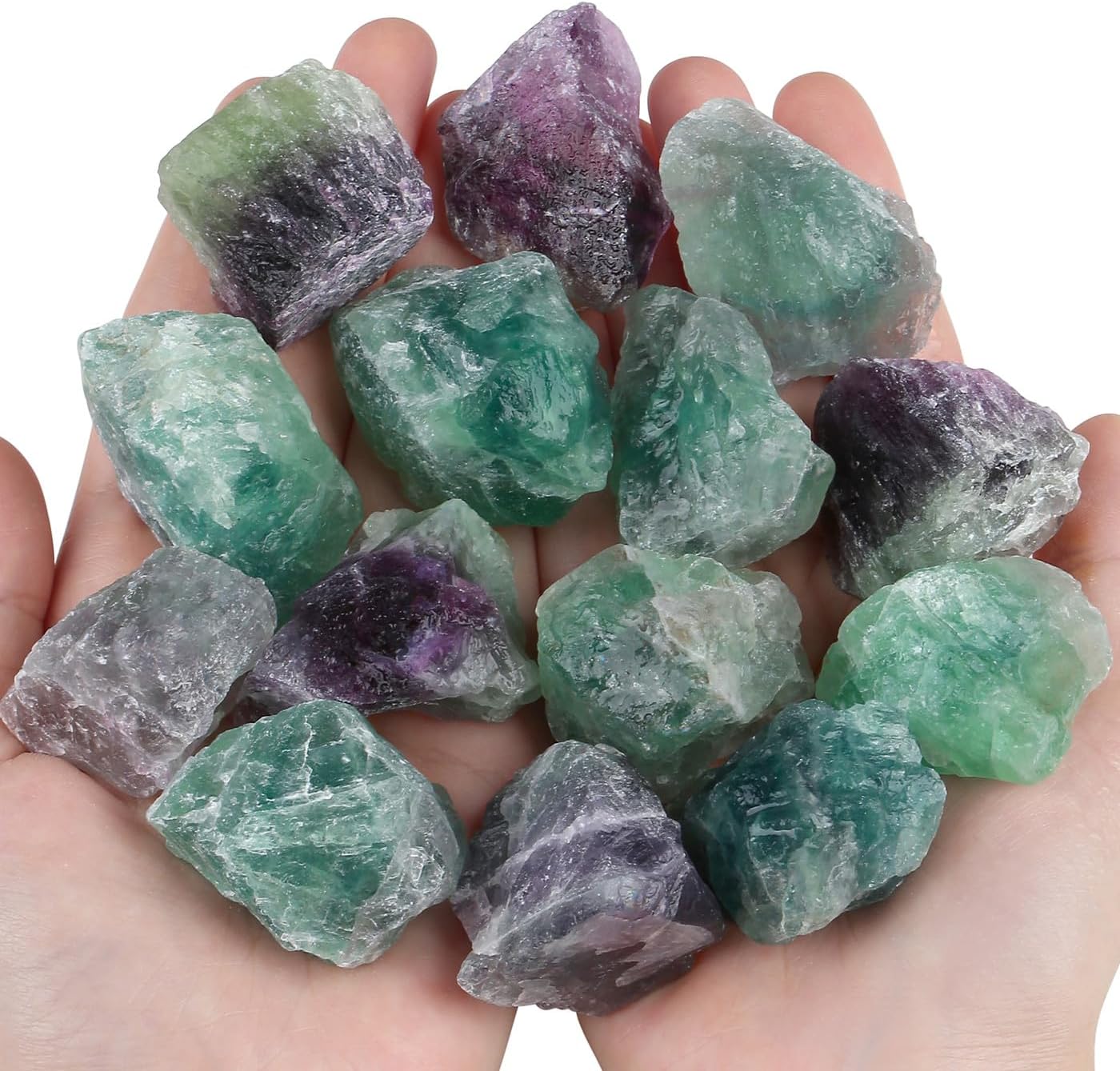 400G Fluorite Crystals Raw Healing Crystal Rocks Large 1" Bulk Gemstones for Tumbling Cabbing Fountain Decoration Polishing Wire Wrapping Wicca Reiki 0.9 lbs Rough Quartz Stones