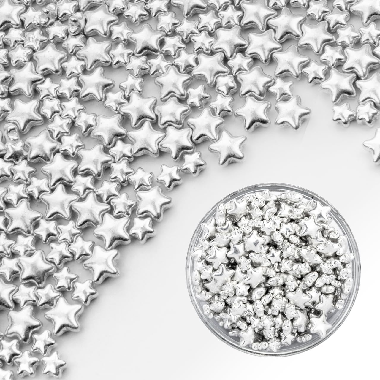 Dazzjoy Edible Silver Star Sugar Sprinkles, 4.23oz, Mix Size, Candy Star Sprinkles for Cake Decorations and Cupcake Toppers, Wedding Party Valentines Supplies