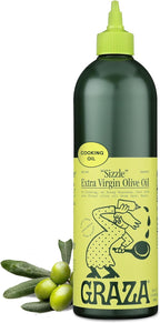 Graza Sizzle Extra Virgin Olive Oil, Cooking Oil - High Polyphenol Peak Harvest EVOO Cooking Oil in a Squeeze Bottle - Single Origin Olive Oils from Spain - 25.3 Fl Oz (750ml)