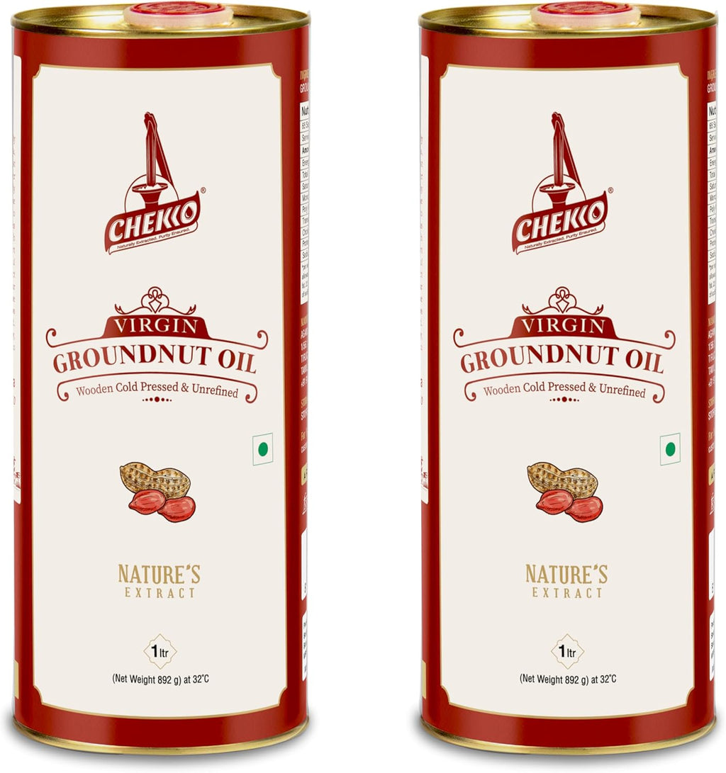 CHEKKO 100% Pure Cold-Pressed Peanut Oil (Groundnut Oil) 2 Liter – Natural Cooking Oil for Deep Frying, Roasting & Everyday Cooking