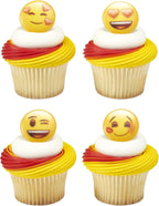 DecoPac Emoji Heart Cupcake Rings, 24 Cupcake Decorations Featuring Emoji Faces, Cupcake Toppers, Food Safe For Birthdays, Celebrations, Valentine's, Anniversary, Wedding – 24 Pack