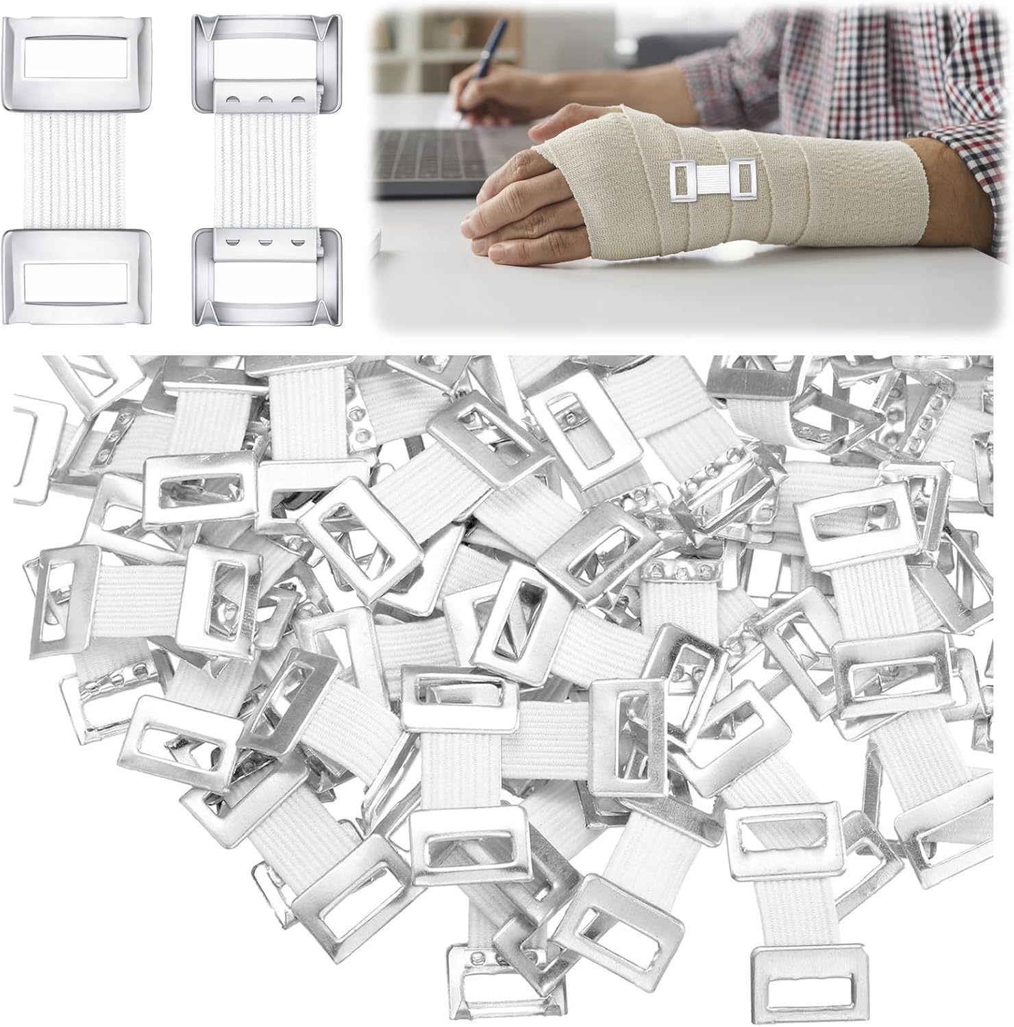 30 Pcs White Elastic Bandage Clips, Reusable Bandage Clips with Stretch Metal Clasps, Secure Fastening Clips for Fixing Various Bandages and Gauze, Bandaging Supplies