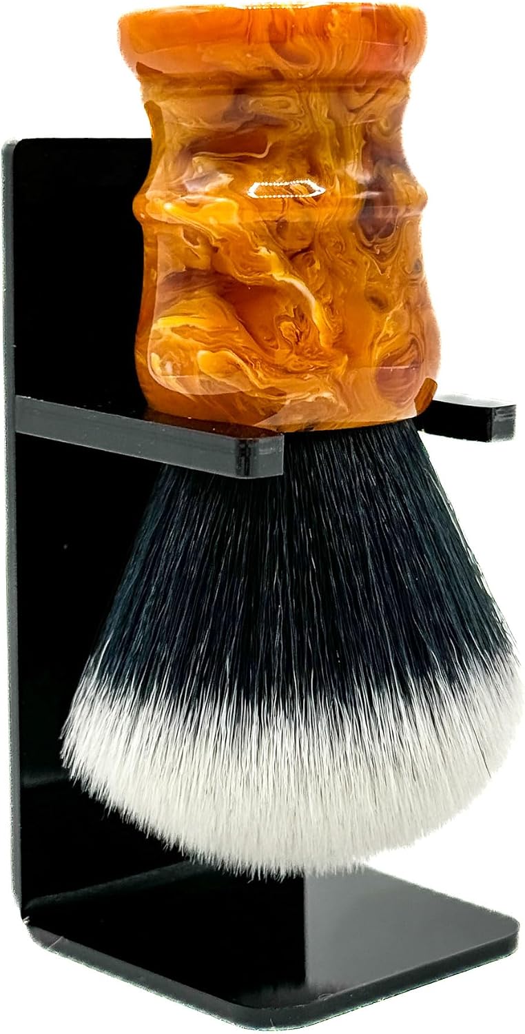 Parker “Solar Storm” Ultra‑Soft Synthetic Shaving Brush – 28 mm Tuxedo Knot – High‑Density for Superior Lathering + Acrylic Stand