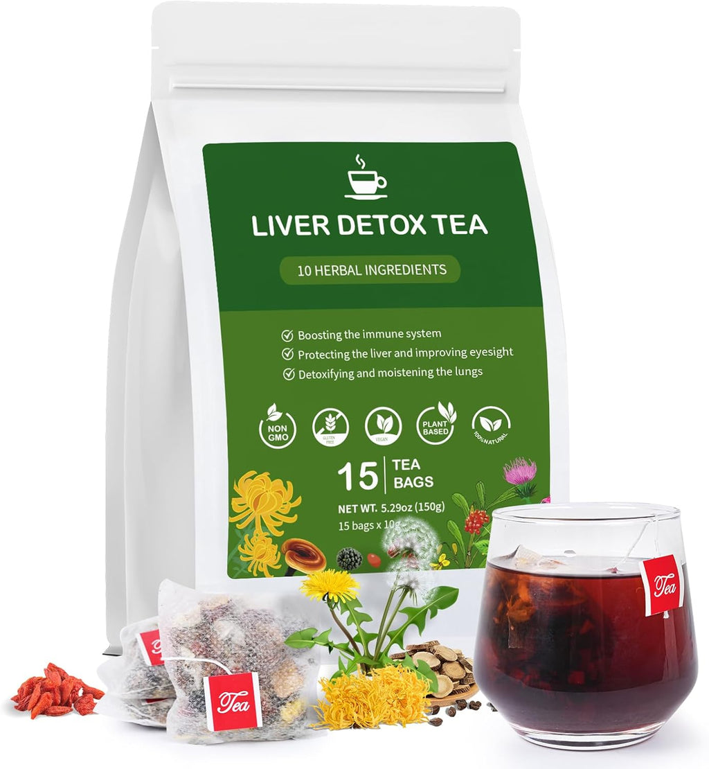 Liver Detox Tea, Chinese Kidney and Liver Cleanse Detox Herbal Tea Support Kidney Healthy Function with 11 Precious Ingredients Formula (1 Pack/15 Bags)