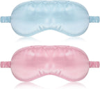 Nogeqi 2 Pack Silk Sleep Masks for Women, Blackout Soft Eye Masks for Sleep with Elastic Strap, Satin Eye Covers for Sleeping Blindfold for Travel Night Eyeshade, Zero Pressure (Pink, Blue)
