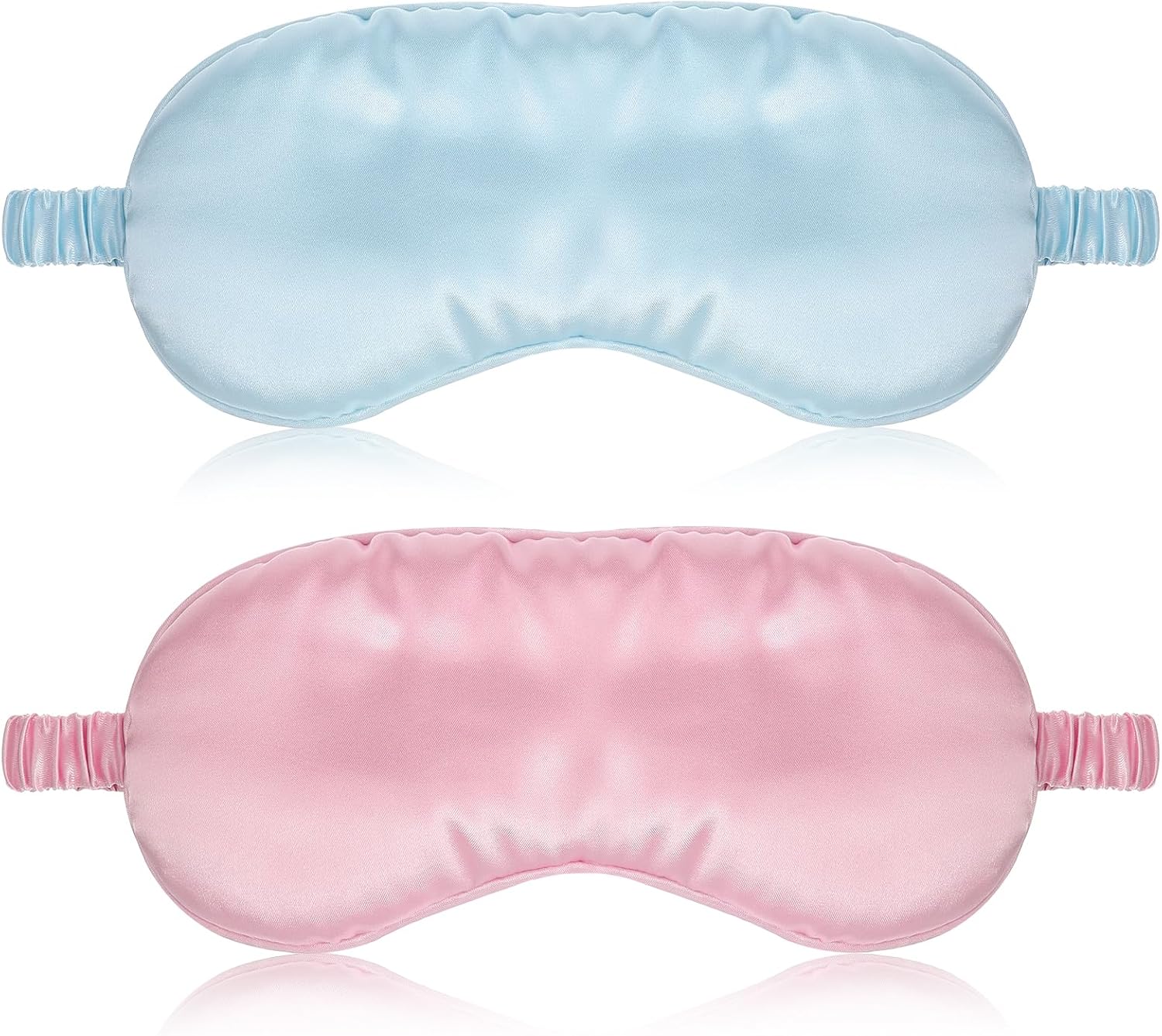 Nogeqi 2 Pack Silk Sleep Masks for Women, Blackout Soft Eye Masks for Sleep with Elastic Strap, Satin Eye Covers for Sleeping Blindfold for Travel Night Eyeshade, Zero Pressure (Pink, Blue)