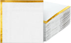 200 Pcs White Napkins with Gold Trim 2 Ply Cocktail Napkins Disposable Decorative Golden Foil Edge Dessert Beverage Napkin Paper for Wedding Reception Birthday Party Anniversary