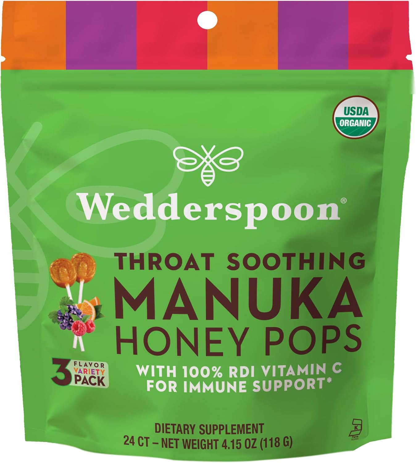 Wedderspoon Organic Manuka Honey Pops for Kids, Variety Pack 24 (Pack of 1)