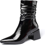 vivianly Pointed Toe Ankle Boot Mid-Calf Boots Chunky Block Heel Booties for Women