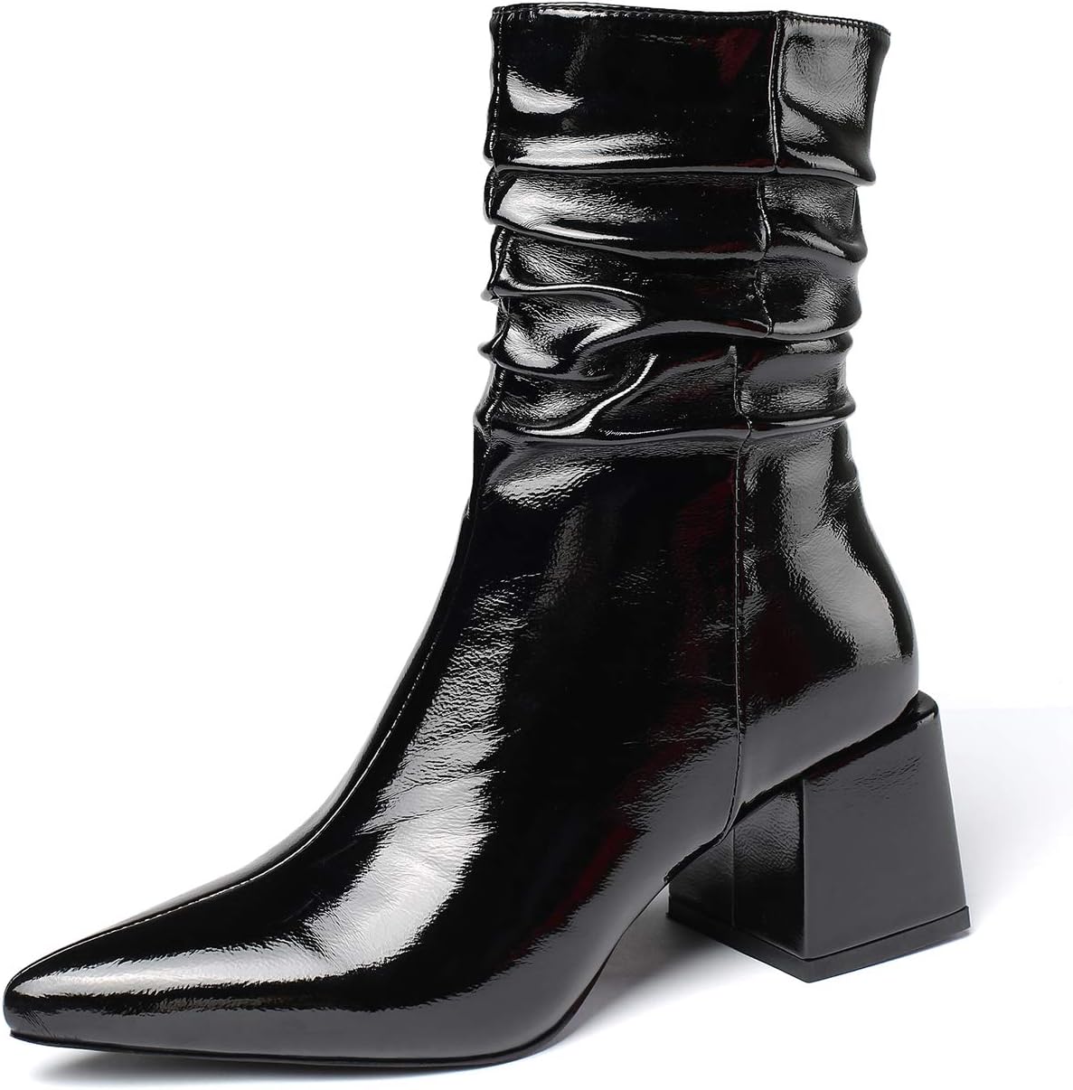 vivianly Pointed Toe Ankle Boot Mid-Calf Boots Chunky Block Heel Booties for Women