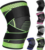 Adjustable Knee Support Brace 1 pack Compression Knee Sleeves for Men Women Use for Meniscus Tear, Arthritis, Tendinitis, Ligament Injury,Weight Lifting, Anti Slip Knee Brace (Green, Medium)