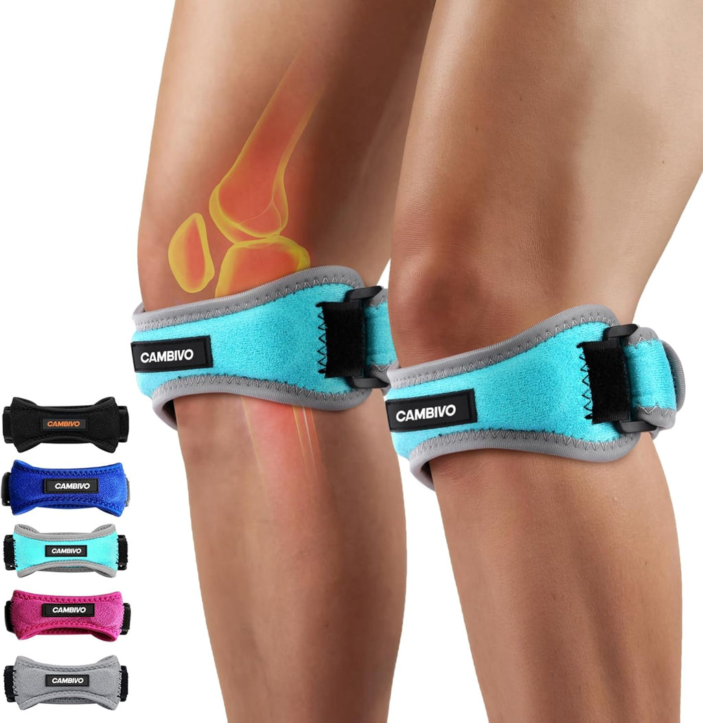 CAMBIVO Patella Tendon Knee Straps 2 Pack for Knee Pain Relief, Knee Brace for Women &Men with Extra Straps, Knee Support for Running, Hiking, Soccer, Basketball, Jumpers Knee, Tennis