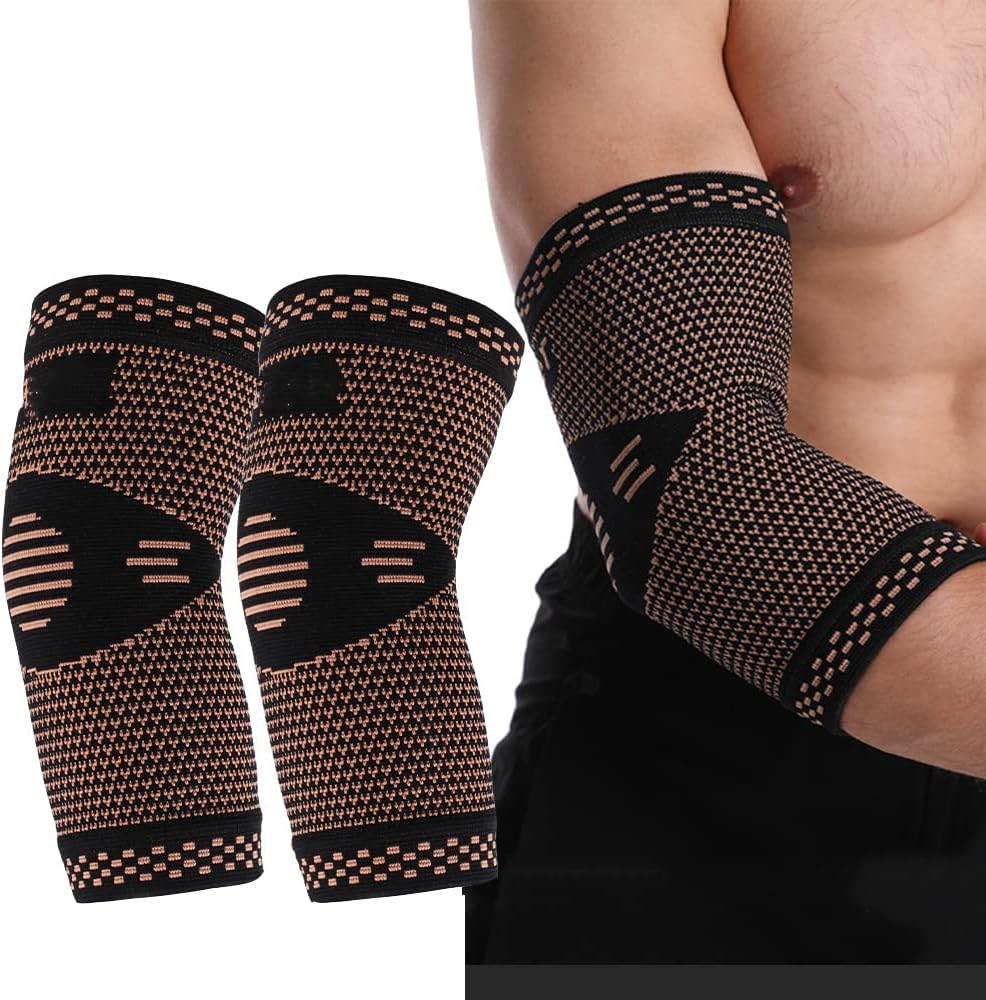 1Pair Copper Elbow Pads Fitness Sports Basketball Tennis Badminton Protection Comfortable and Breathable Elastic Arm Guard