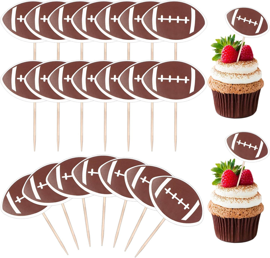 EupHHonycs 48 Pcs Football Cupcake Toppers, Sport Ball Cupcake Toothpicks for Football Themed Birthday Party Cake Decorations