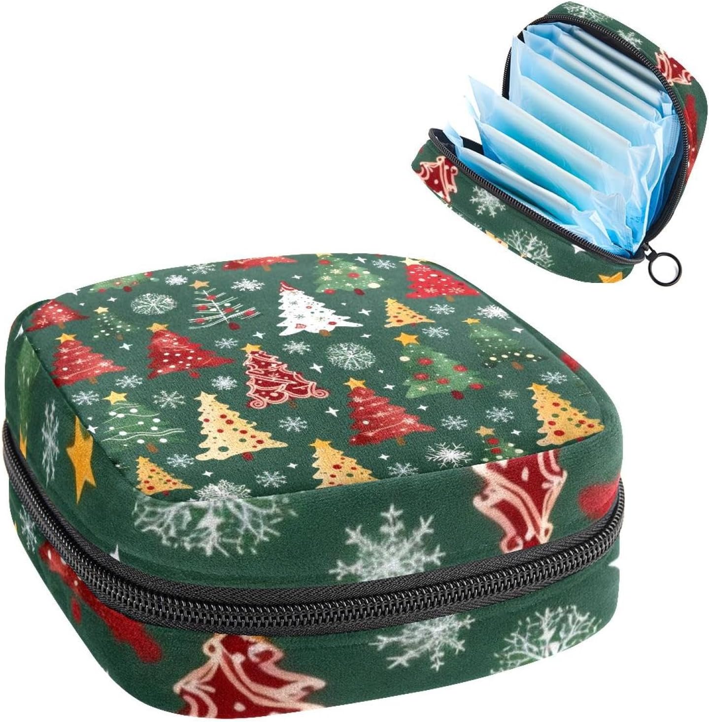 Tampons Collect Bags for Women Girls, Sanitary Napkin Storage Disposal Pouch, Lightweight Menstrual Cup Bag Snowflakes Stars Colorful Christmas Trees Pattern