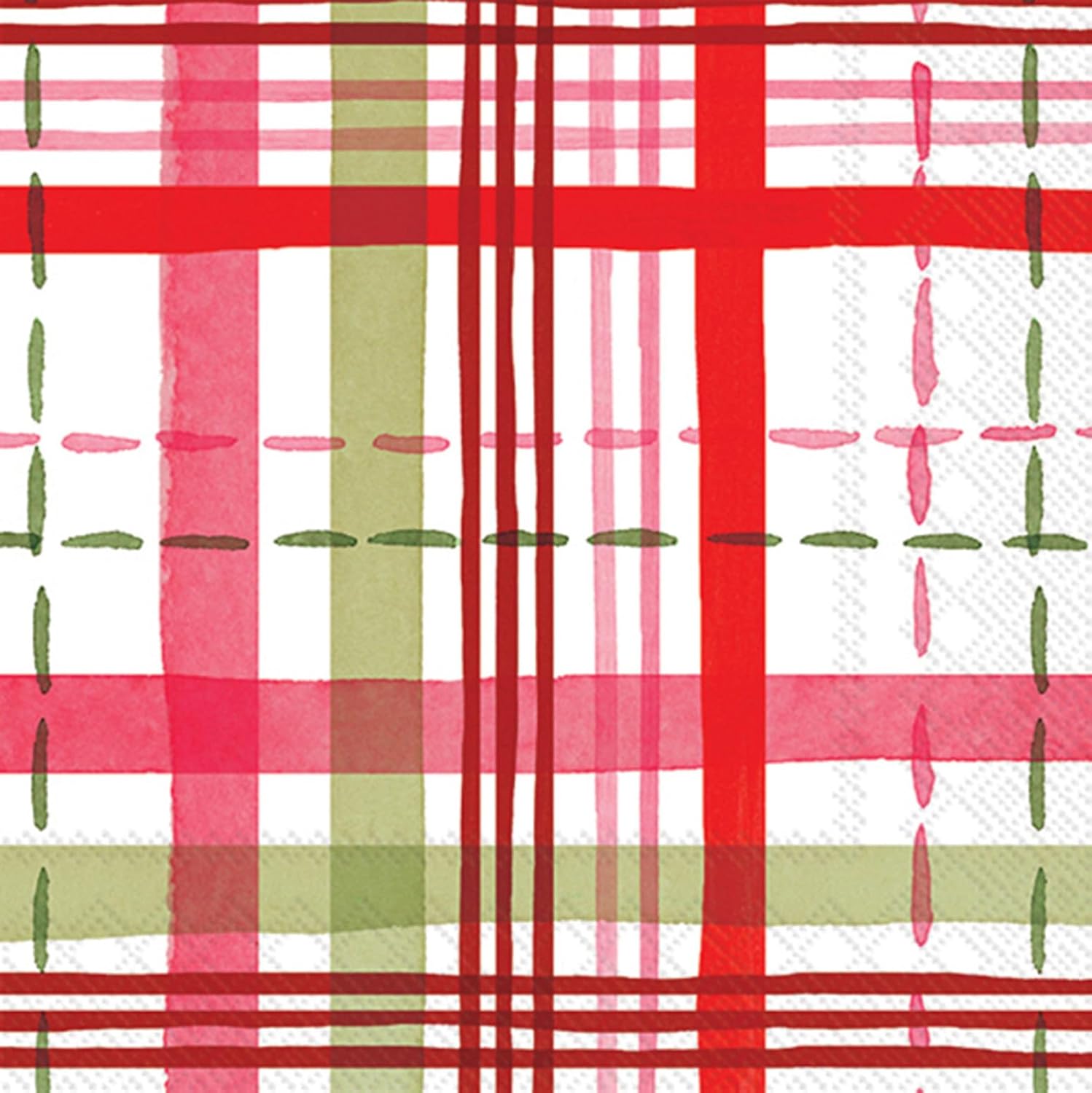 IHR Ideal Home Range Cocktail Napkins Disposable 3-Ply Paper Party Napkin Pack, 5" x 5", Merry Berry Plaid, 20-Count