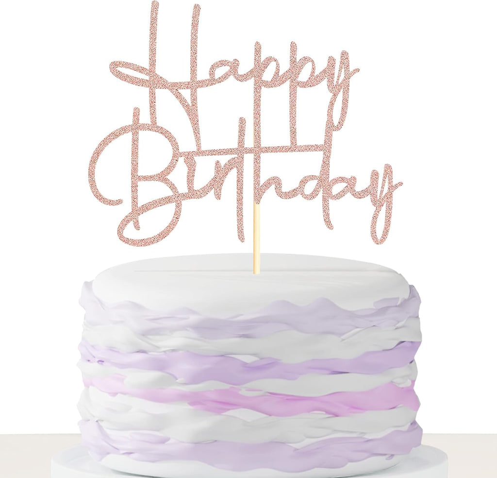 Sumerk 1 PC Happy Birthday Cake Toppers - Rose Gold Decorations for Women, Men & Birthday Parties