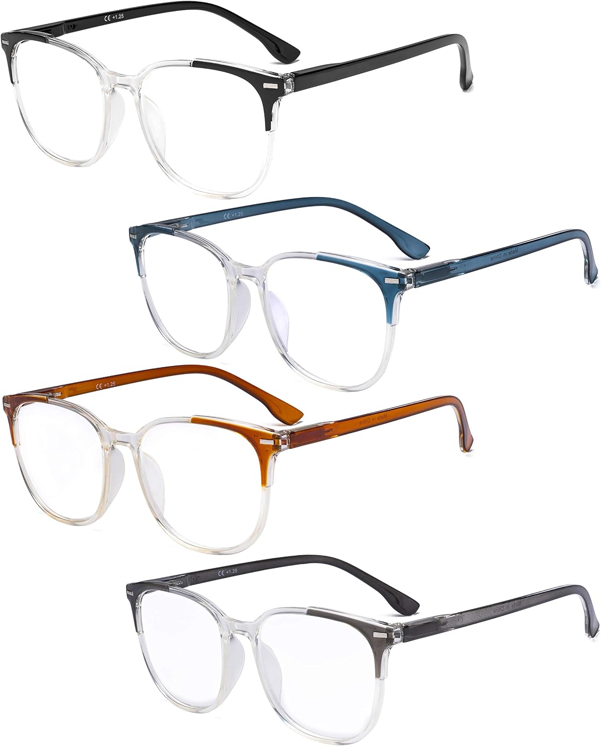 Eyekepper 4 Pack Ladies Reading Glasses Oversized Square Readers for Women Reading +1.50