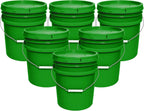 MKS Plastics 5-Gallon Bucket with Airtight Lid – Made in USA, Food Grade BPA Free Plastic, Heavy Duty Multi-Use, Metal Handle with Grip, Stackable Storage – Green, 6 Pack