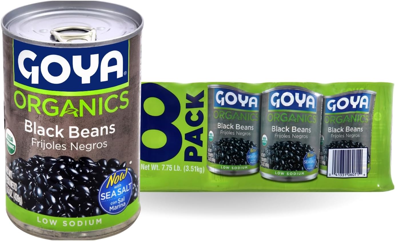 Goya Organic Black Beans, Low Sodium with Sea Salt, 15.5 Ounce (Pack of 8)