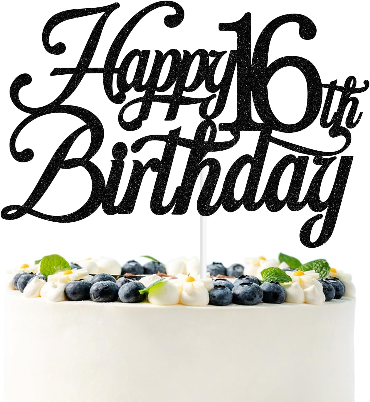 Black Glitter Happy 16th Birthday Cake Topper, Cheers to 16 Years/Level 16 unlocked/Holy Sh*t You're 16, 16th Birthday Party Decorations for Boys Girls