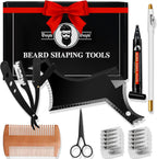 Beard Shaper for Men Beard Shaping Tools - Gifts for Men Beard Template Guide, Straight Edge Razor, 10 PCS Double Edge Blade, Barber Pencil, Beard Comb, Stainless Steel Scissor Mustache Lineup Tools