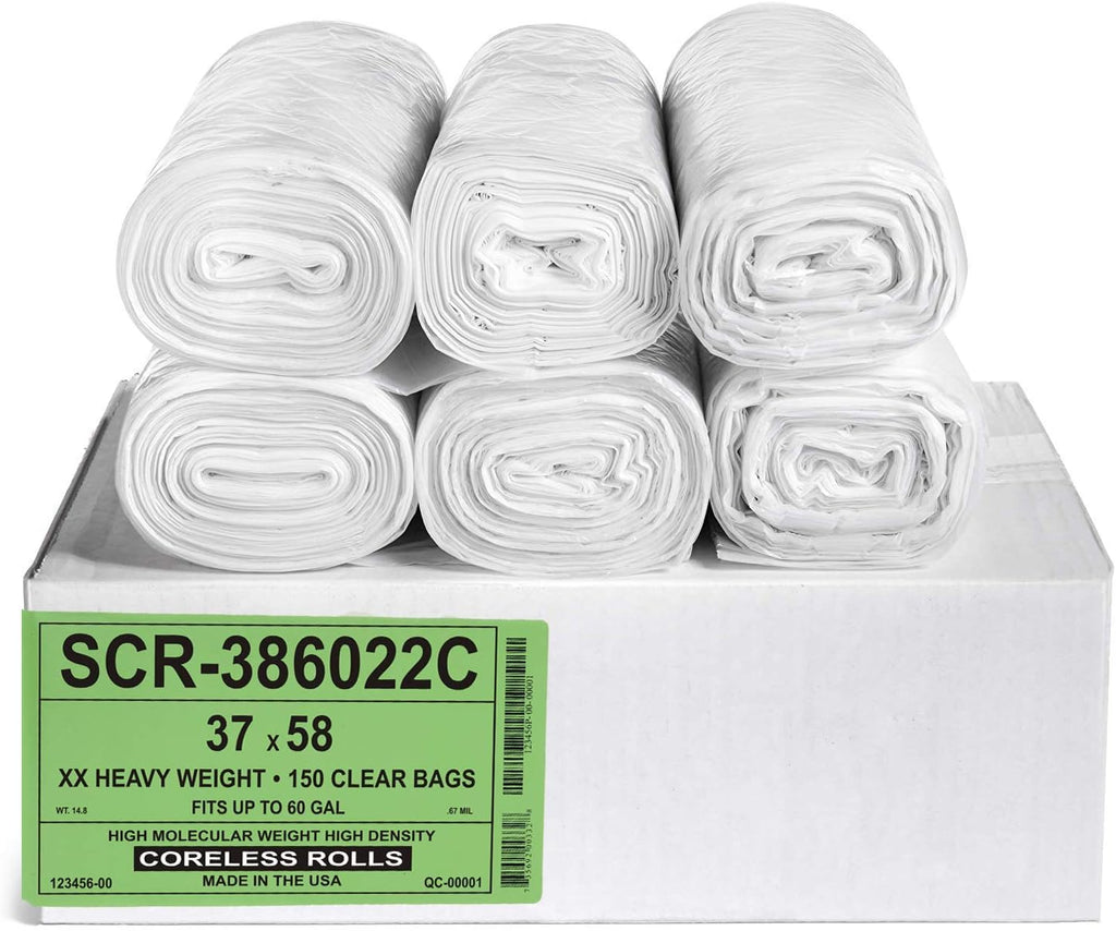 Aluf Plastics 55-60 Gallon Trash Bags - (Commercial 150 Pack) - Source Reduction Series Value High Density 22 Micron Gauge (equiv) - Intended Multipurpose