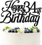 Black Glitter Happy 34th Birthday Cake Topper, Cheers to 34 Years/34 & Fabulous/34 Years Loved & Blessed, Funny 34th Birthday Party Decorations Supplies