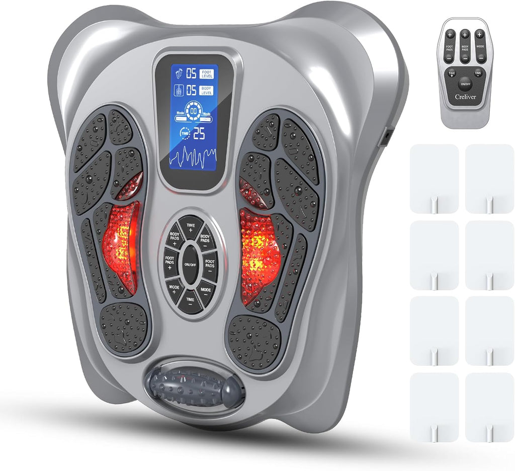 Creliver EMS Foot Massager for Neuropathy & Pain Relief, Electric Foot Circulation Stimulator for Legs & Feet, TENS Unit Muscle Stimulator for Plantar Fasciitis & Physical Therapy with 8 Pads
