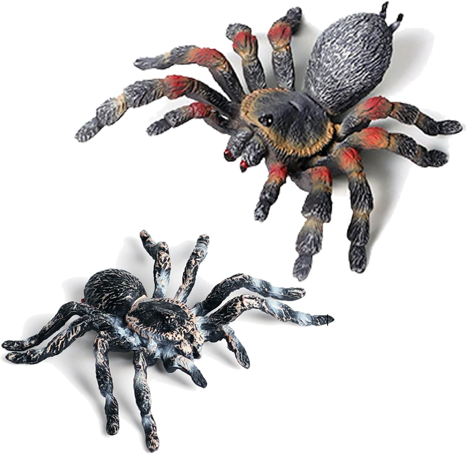 Realistic Fake Spiders, 2pcs Plastic Spider Toys Figures with Giant Whiteknee Tarantula, Educational Insect Animal Figures for Kids Toddlers, Halloween Decoration Prank Props