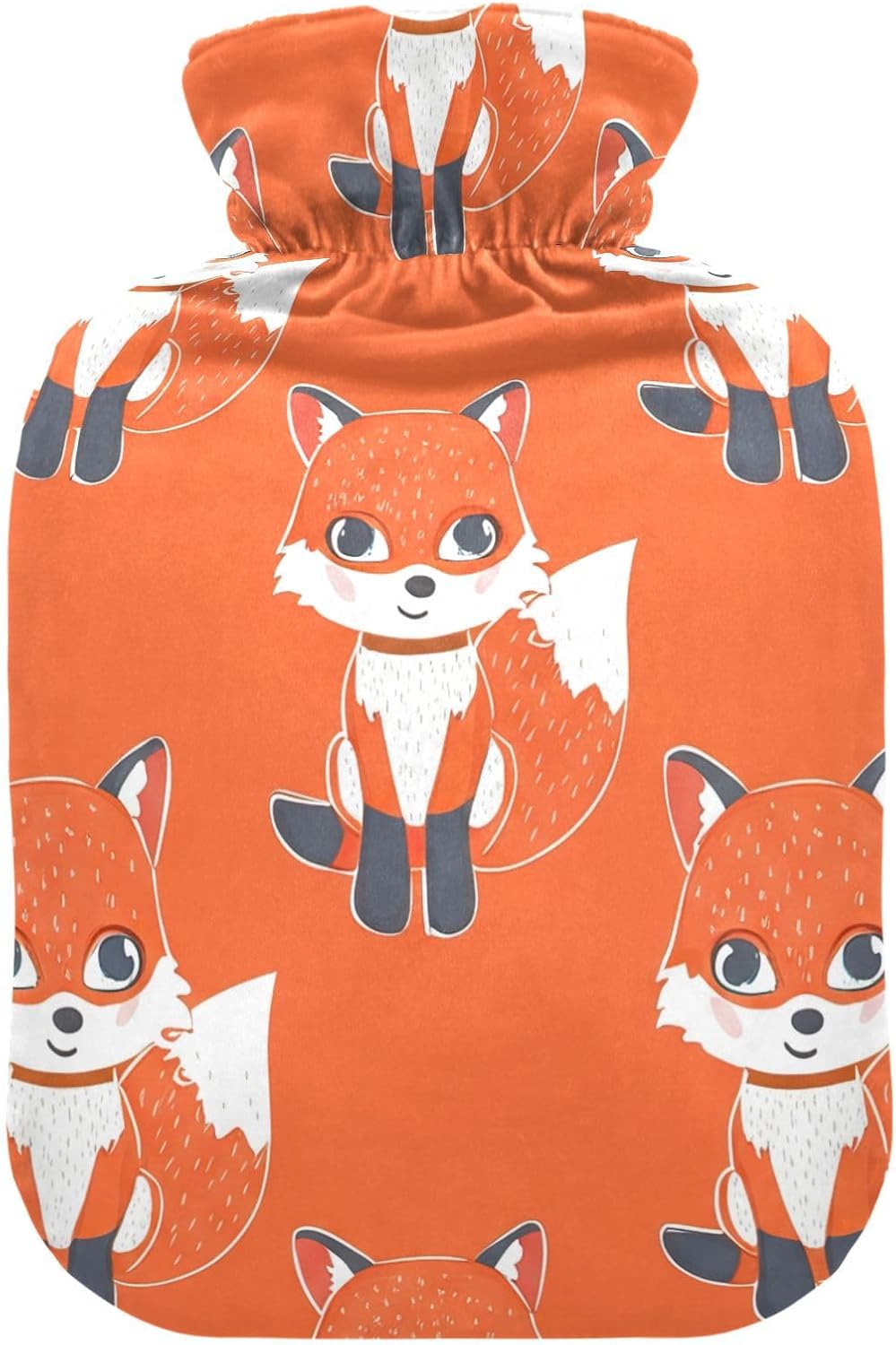 Cute Cartoon Fox Orange Hot Water Bottles with Soft Velvet Cover Hot Water Bag for Pain Relief Medium