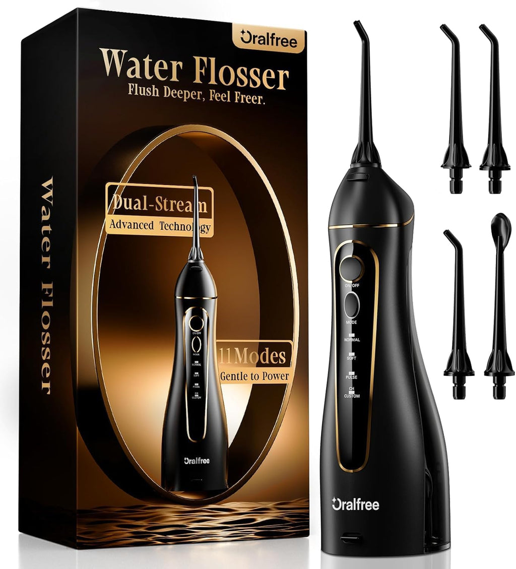 Oralfree Water Flosser Teeth Pick - Dental Cordless Portable Floss Picks Rechargeable Travel Pik Irrigation Cleaner IPX7 Waterproof Oral Irrigator Electric Flossing Machine for Home Teeth Cleaning