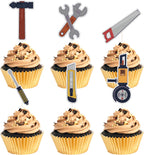 Mechanic Cupcake Toppers, 18pcs Tools Dessert Toppers, Silver/Grey Birthday Party Supplies