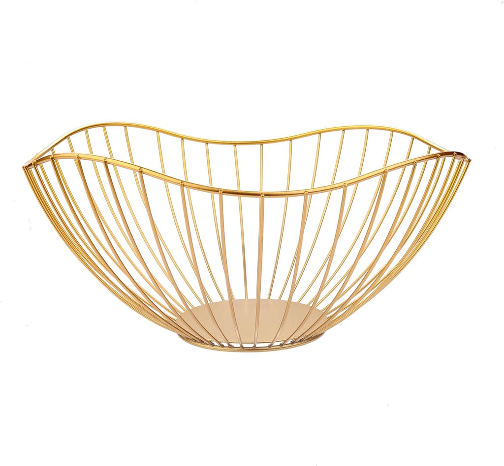 IBWell High Style Curved-Edge Modern Creative Stylish Single Tier Dish,Metal Iron Wire Fruit Vegetables Bread Decorative Stand Serving Bowls Basket Holder (Gold)