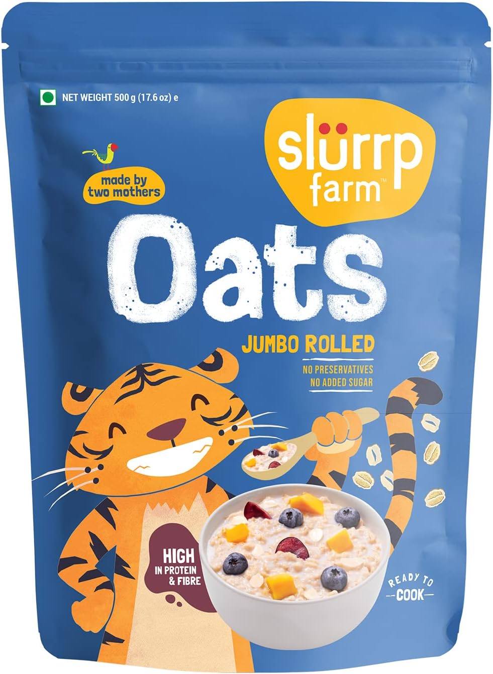 Slurrp Farm Jumbo Rolled Oats | High Fiber & Protein Whole Grain Oats | No Added Sugar, No Preservatives | Ideal for Breakfast Porridge, Overnight Oats & Baking | 17.64 Oz (500g)