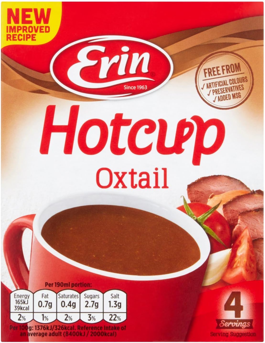 Erin Hot Cup Oxtail Soup 4 Pack 48G Made in Ireland with Pride