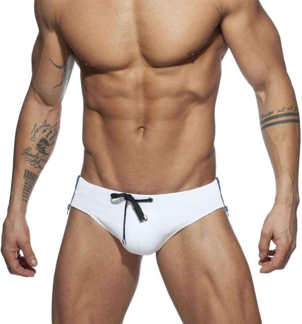 Men's Side Double Zipper Swimming Trunks Briefs Low Waist Swimwear Elastic Beach Shorts Boxers Underwear