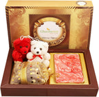 Ghasitaram Gifts Valentines Gift Valentines Day Chocolates for Girlfriend/Boyfriend/Husband and Wife Valentines Chocolate Hamper Marble Chocolate Bark Big with Teddies and Nutties
