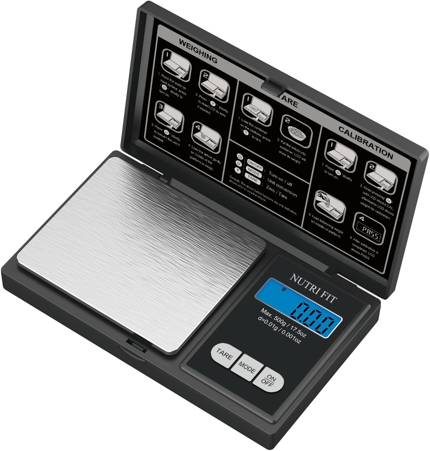 NUTRI FIT Gram Scale Digital Scale 0.01g Accuracy, 500g Small Pocket Scale Jewelry Scale, Weight for Food Ounces and Grams Kitchen Scale, Mg Scale for Powder Medicine Gold Weed, Portable