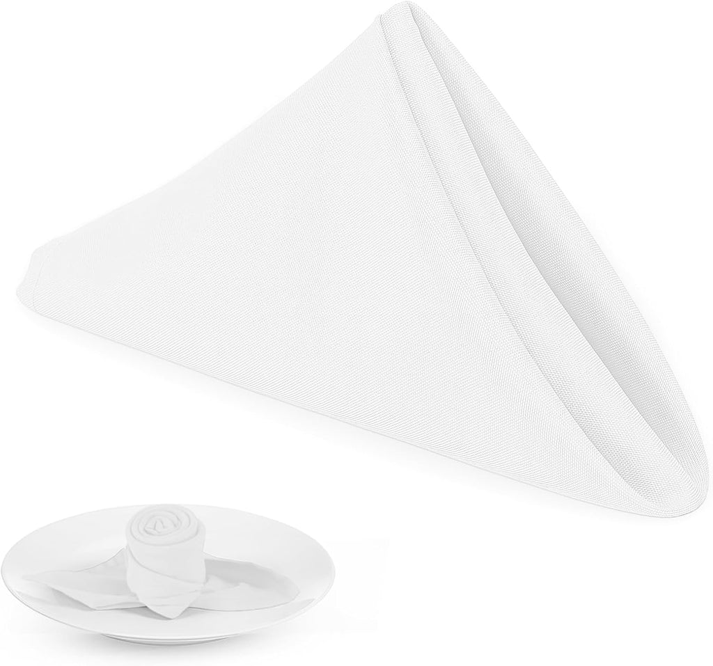 PLOYMONO White Heavy Duty Cloth Napkins - 17 x 17 Inch Solid Washable Polyester Dinner Napkins - Set of 8 Napkins with Hemmed Edges - Great for Weddings, Parties, Banquets Dinner & More