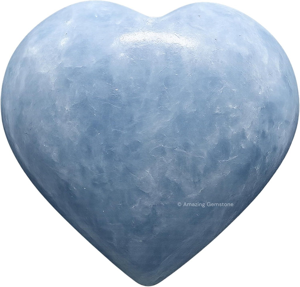 Amazing Gemstone Blue Calcite Celestite Crystal Heart Palm Stone - Pocket Massage Worry Stone for Natural Body Chakra Balancing, Reiki Healing and Crystal Grid