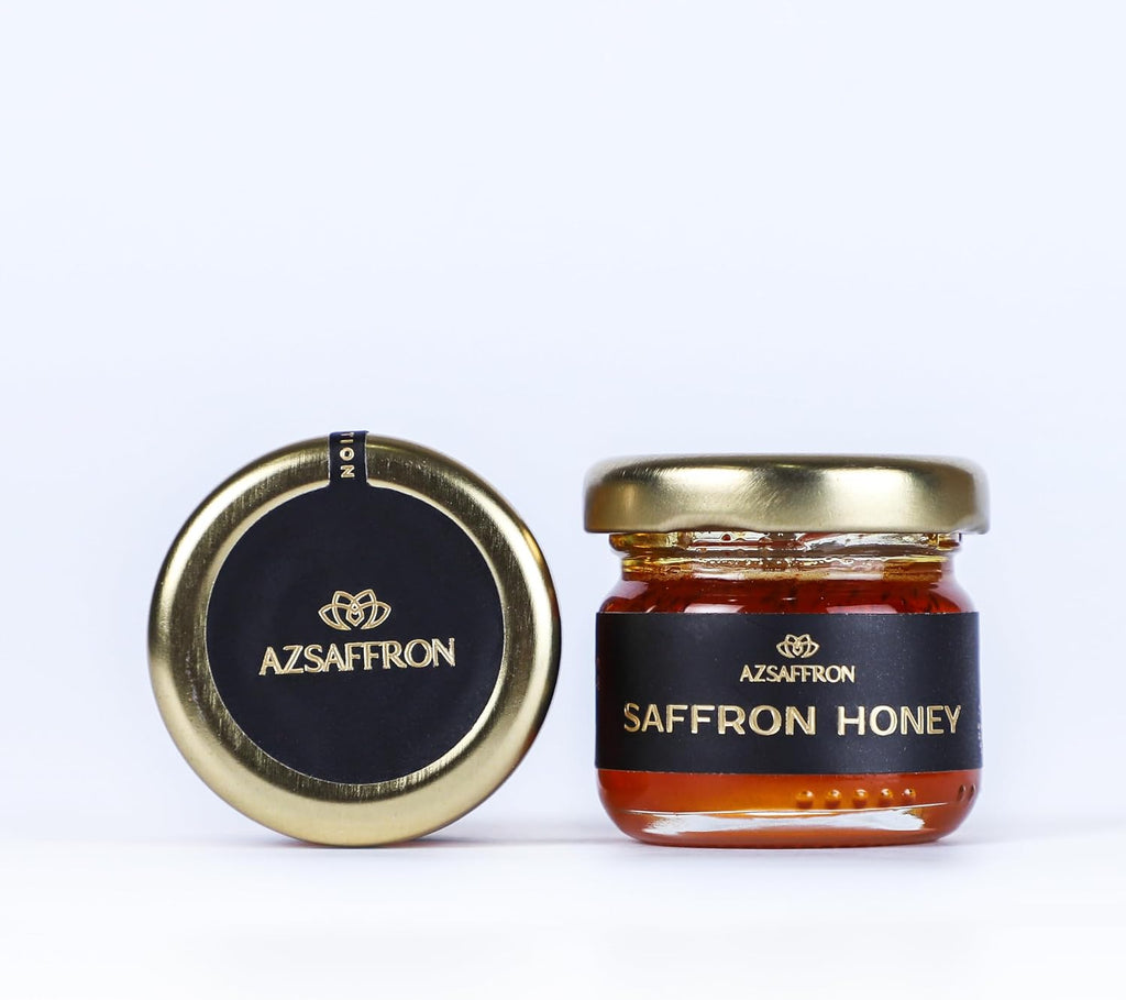 AZSAFFRON Saffron Honey | 30g Glass Jar | Pure Raw Unfiltered Honey Infused with Premium Saffron Threads