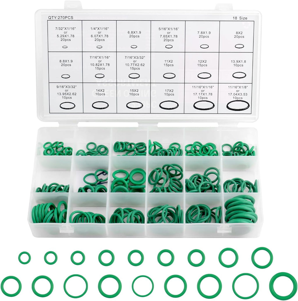 270PCS 18 Sizes AC O Ring Kit,Oil Resistant Car Rubber O Ring Assortment Kit for Sealing Car AC Compressor,Professional ACS Gasket Kits Cars Accessories with Box