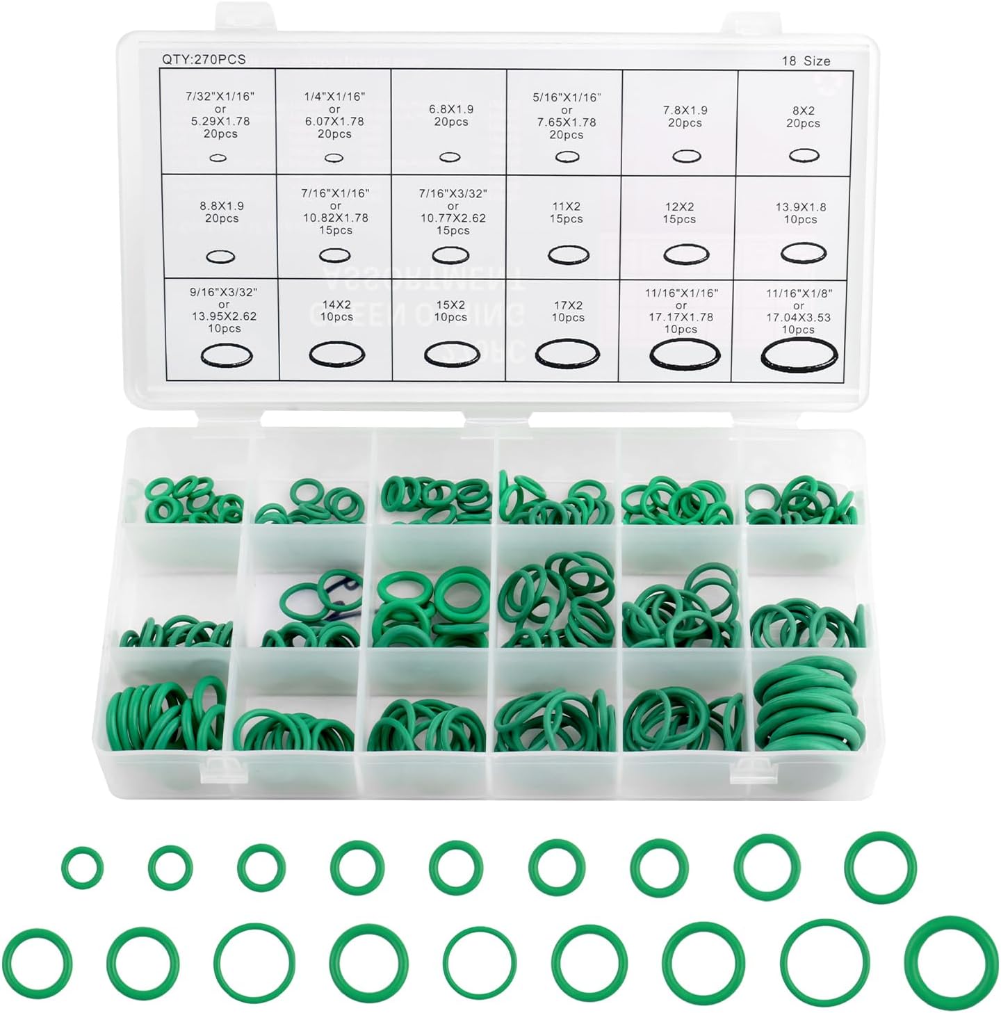 270PCS 18 Sizes AC O Ring Kit,Oil Resistant Car Rubber O Ring Assortment Kit for Sealing Car AC Compressor,Professional ACS Gasket Kits Cars Accessories with Box