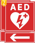4PCS AED Sign Stickers, Waterproof Durable Automated External Defibrillator Inside Label with Arrows, Emergency AED Accessories for Wall Cabinet, Home & Box（Red）