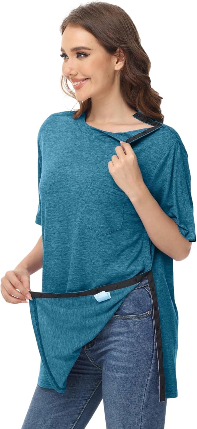 Unisex Post Shoulder Surgery Shirts After Rotator Cuff Surgery Shirt Snap Tearaway Shirts Chemo Port Adaptive Clothing