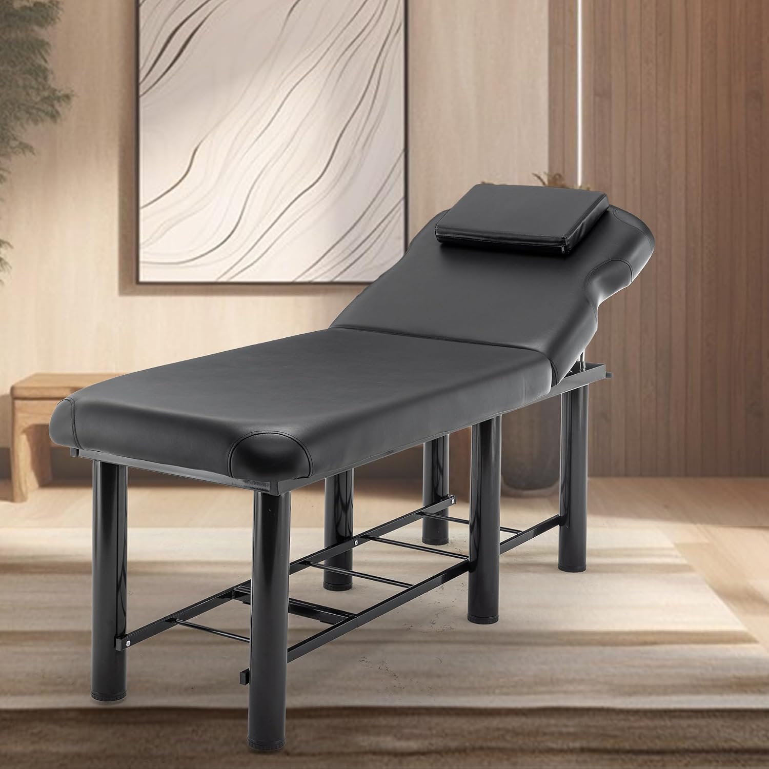 Generic Massage Bed Tattoo Chair with Hydraulic Stool, 3-Section Esthetician Salon Facial Bed, Adjustable Beauty Spa Equipment Barber Chair, Esthetician Lash Bed with Removable Headrest, (PU, Black)