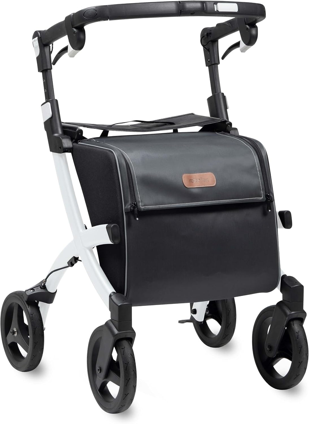 Rollz Flex 2 Matt Black - Upright Rollator Walker with seat - Lightweight Walker with Wheels - Folding Walker with Large Shopping Bag - Modern Design and Ultimate Support (Regular)