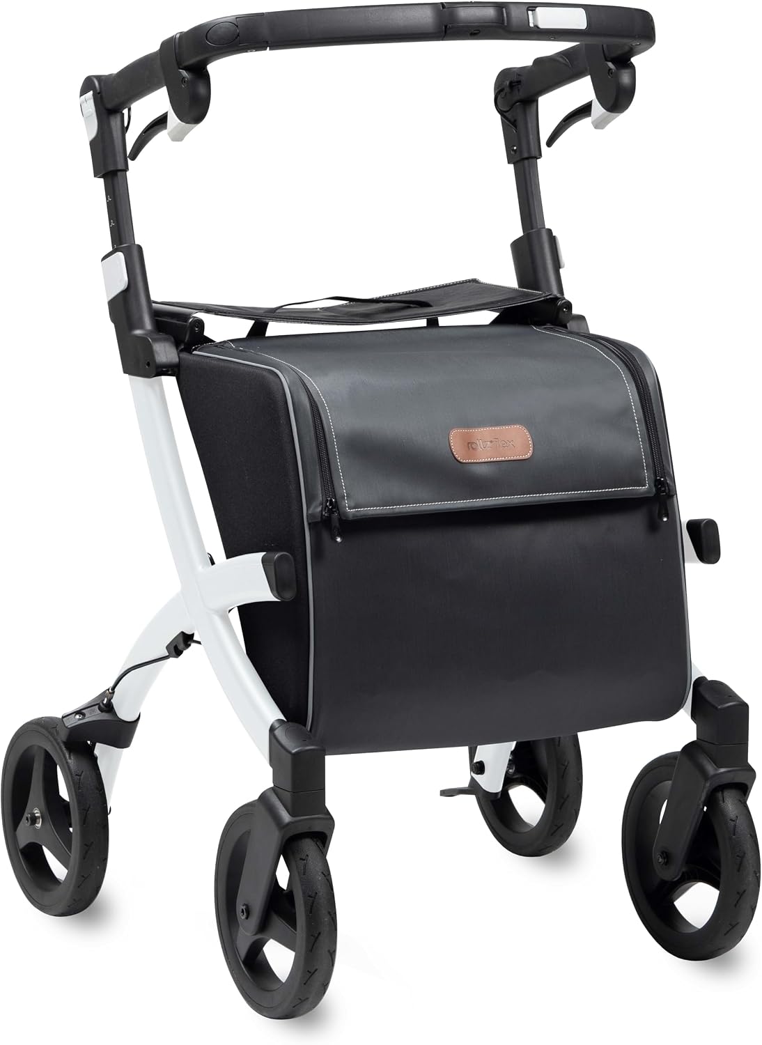 Rollz Flex 2 Matt Black - Upright Rollator Walker with seat - Lightweight Walker with Wheels - Folding Walker with Large Shopping Bag - Modern Design and Ultimate Support (Regular)