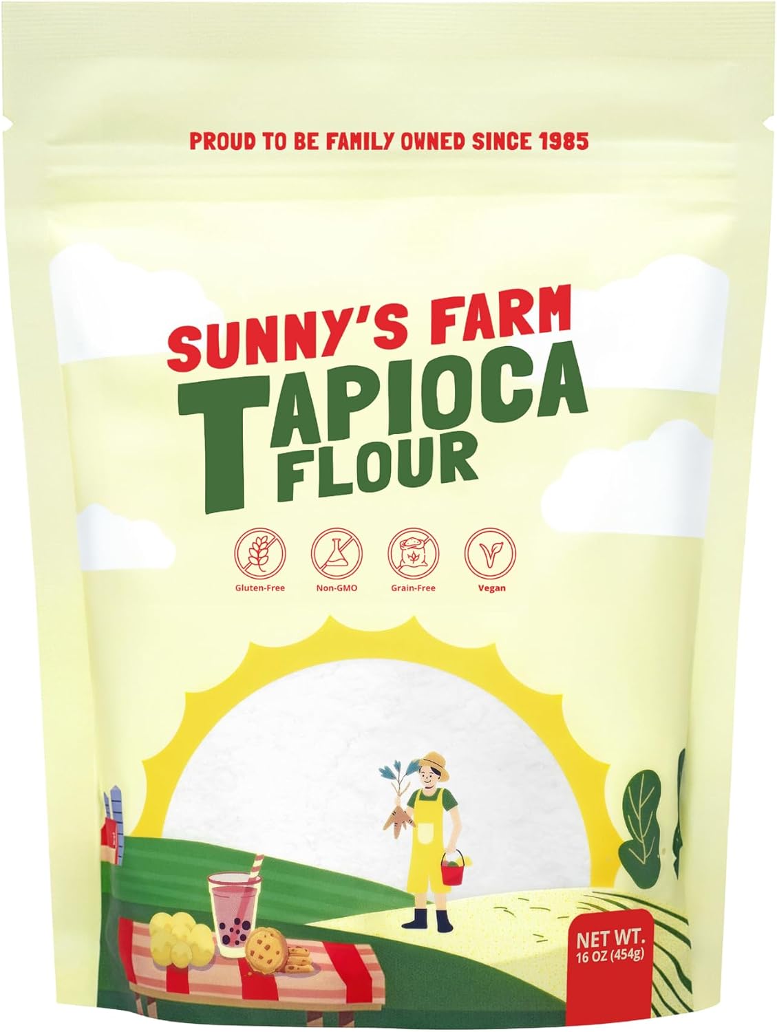 Sunny's Farm Tapioca Flour – Non-GMO, Gluten-Free, Grain-Free, Vegan Tapioca Starch for Baking, Cooking & Boba Tea – 16oz (Pack of 1)